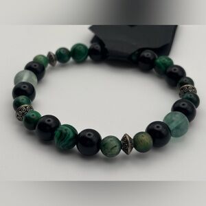 Elegant Green and Black Beaded Bracelet